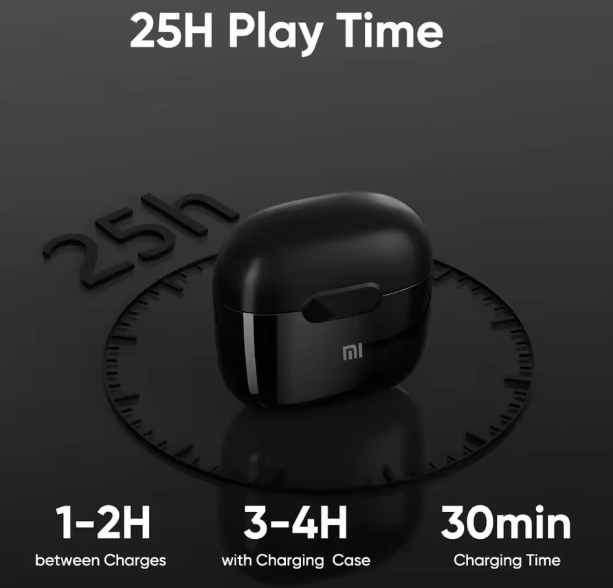 Xiaomi Wireless In-Ear Bluetooth Earbuds with Charging Case, 25 Hours Playtime, TWS Technology, and Built-in Noise-Cancelling Microphone