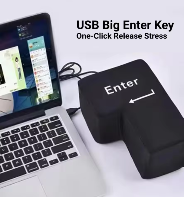 Giant USB Enter Key Stress Relief Pillow, Big Computer Keyboard Button Cushion for Desk Venting and Relaxation