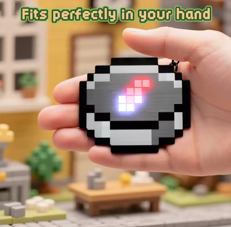 Minecraft Pixel Wind Compass Keychain, Portable Compass Toy and Real-World Trinket for Fans and Collectors