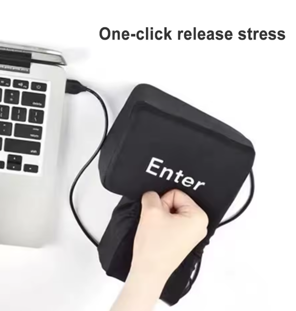 Giant USB Enter Key Stress Relief Pillow, Big Computer Keyboard Button Cushion for Desk Venting and Relaxation