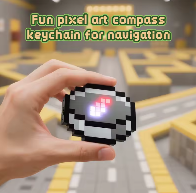 Minecraft Pixel Wind Compass Keychain, Portable Compass Toy and Real-World Trinket for Fans and Collectors