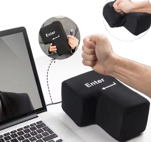 Giant USB Enter Key Stress Relief Pillow, Big Computer Keyboard Button Cushion for Desk Venting and Relaxation