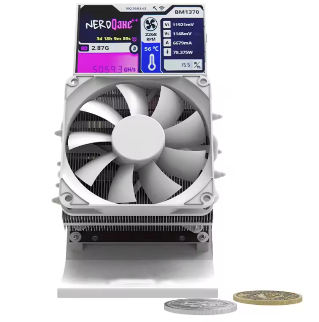 Bitaxe NerdQaxe++ 4.8TH/s Personal Bitcoin Miner, Blockchain Cryptocurrency Mining Device with 3.5" Display and Silent Cooling Fan