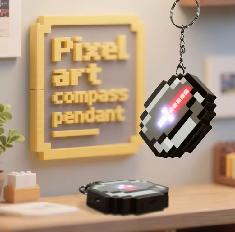 Minecraft Pixel Wind Compass Keychain, Portable Compass Toy and Real-World Trinket for Fans and Collectors