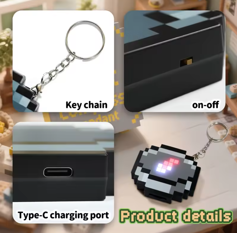 Minecraft Pixel Wind Compass Keychain, Portable Compass Toy and Real-World Trinket for Fans and Collectors