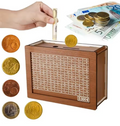 Wooden Money Bank with Goal Slot, Reusable Savings Box, Number Lock, Available in 1000/2000/3000/5000/10000 € Versions