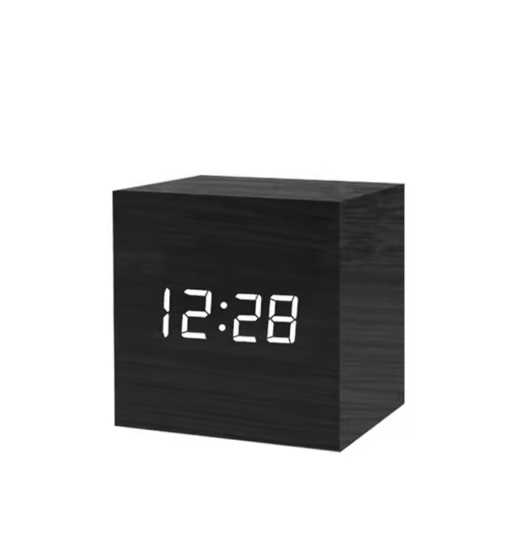 Square Wooden Retro LED Digital Alarm Clock, Voice Control, Snooze Function, Luminous Desk and Table Decoration
