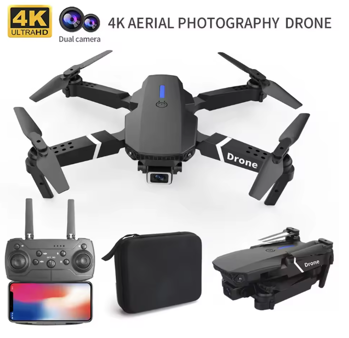 E88 Professional 4K Drone with Wide-Angle HD 1080P Camera, WiFi FPV, Altitude Hold, Foldable RC Quadcopter Toy for Kids