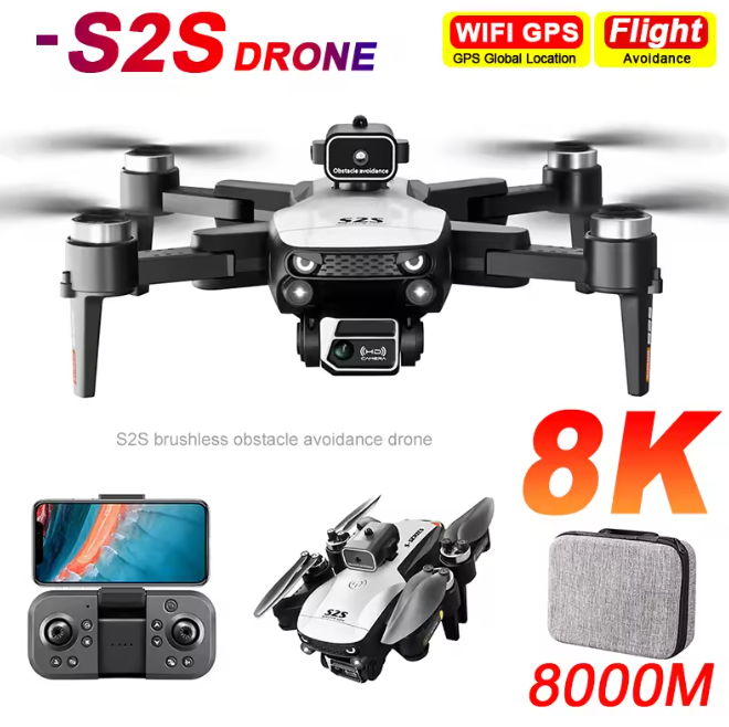 Mini S2S 4K/8K HD Drone with Obstacle Avoidance Camera, Brushless Motor, Foldable RC Quadcopter, Aerial Photography Toy for Kids