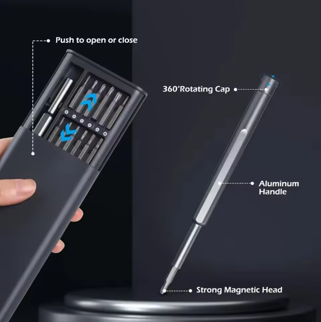 25-in-1 Precision Screwdriver Set with Magnetic Handle, Flathead and Hex Bits