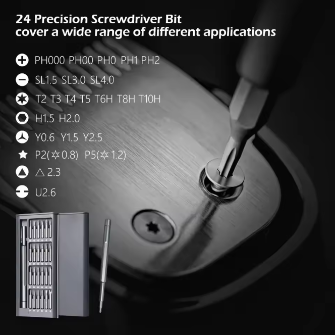 25-in-1 Precision Screwdriver Set with Magnetic Handle, Flathead and Hex Bits
