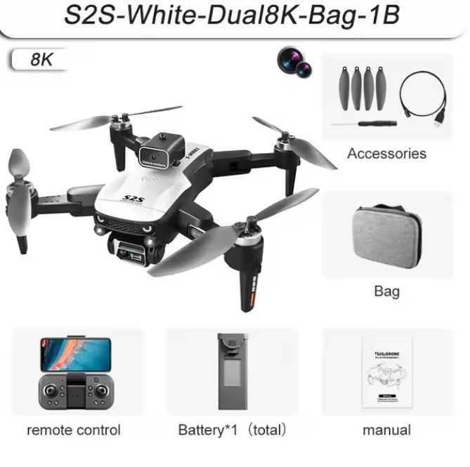 Mini S2S 4K/8K HD Drone with Obstacle Avoidance Camera, Brushless Motor, Foldable RC Quadcopter, Aerial Photography Toy for Kids