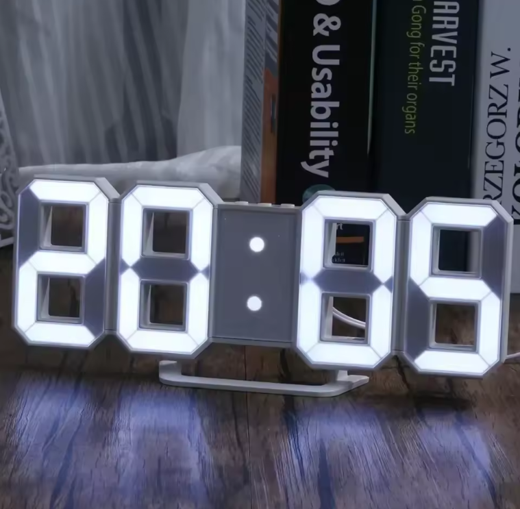 3D LED Digital Alarm Clock, Wall Clock with Time/Date/Temperature Display for Home, Kitchen, Office, or Garden Decoration