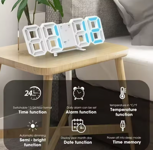 3D LED Digital Alarm Clock, Wall Clock with Time/Date/Temperature Display for Home, Kitchen, Office, or Garden Decoration