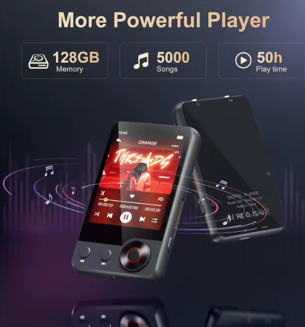 128GB MP3 Player with Bluetooth 5.3, Portable Music Player with 2.4" Full Touch Screen, Built-in Speaker and Micro SD Card Slot
