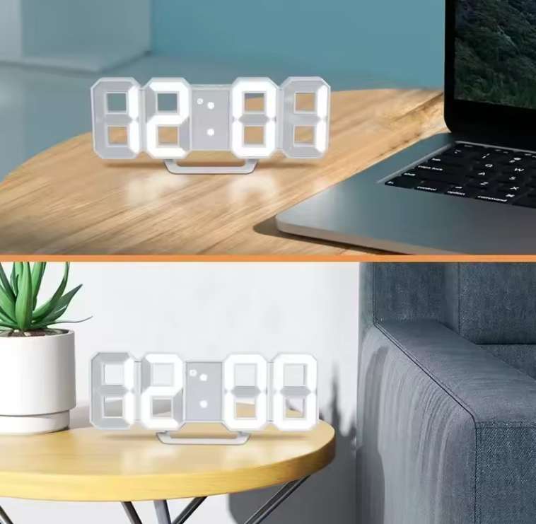 3D LED Digital Alarm Clock, Wall Clock with Time/Date/Temperature Display for Home, Kitchen, Office, or Garden Decoration