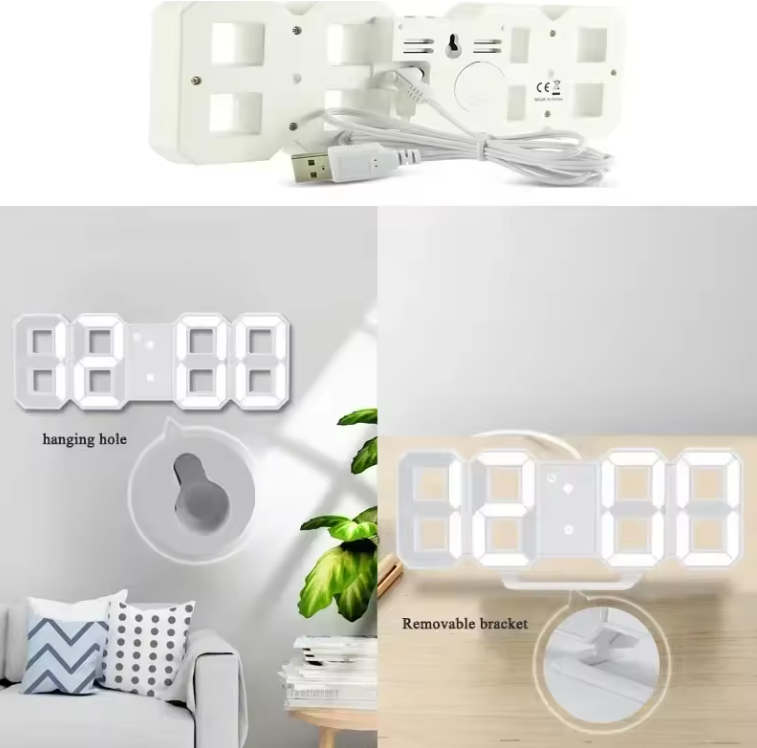 3D LED Digital Alarm Clock, Wall Clock with Time/Date/Temperature Display for Home, Kitchen, Office, or Garden Decoration