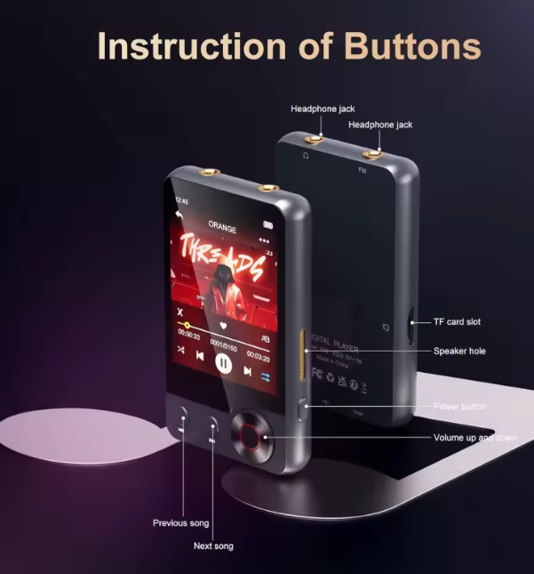 128GB MP3 Player with Bluetooth 5.3, Portable Music Player with 2.4" Full Touch Screen, Built-in Speaker and Micro SD Card Slot